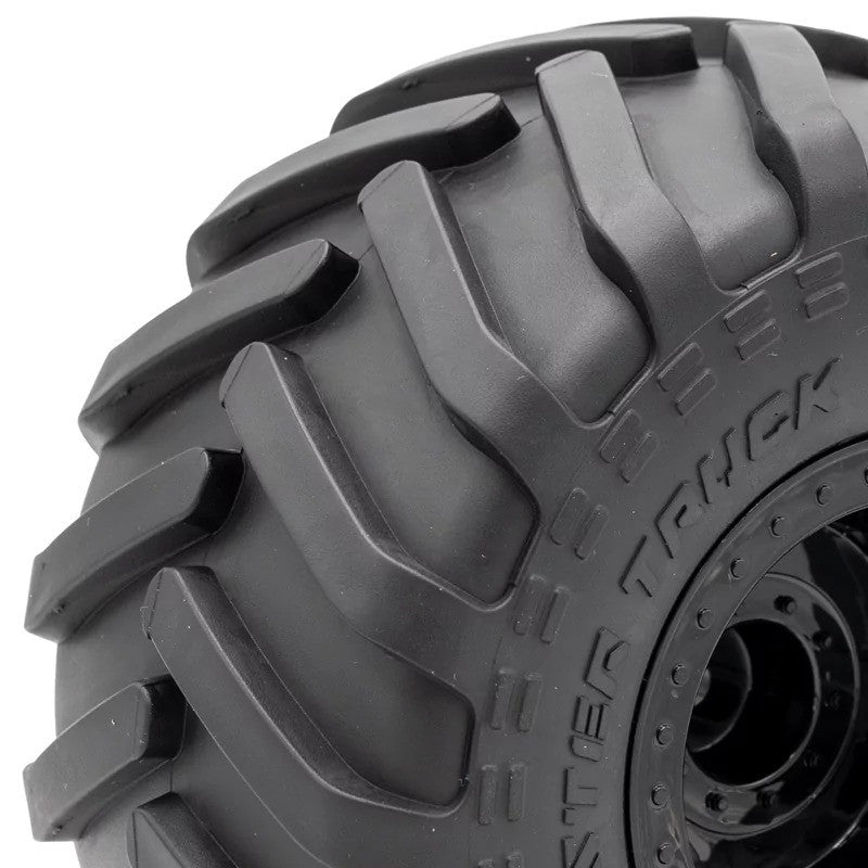 Pneus MONSTER TRUCK collés sur jantes noires 6 -141-7 Hex.12mm - HTR-T463" - Breizh Modélisme.