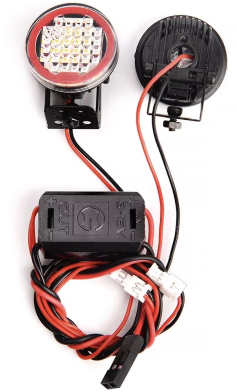 Projecteur LED 22mm contour rouge + support métal (x2) - HT-SU1801231 - Breizh Modélisme.