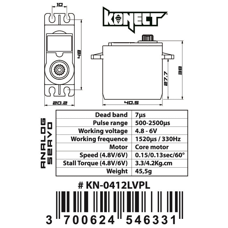 Servo Konect Digital 4kg-012s pignons plastique pour Voitures 1/10 - KN-0412LVPL - Breizh Modélisme.