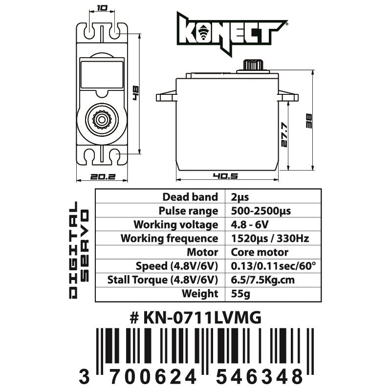 Servo Konect Digital 7kg-011s pignons métal pour Voitures 1/10 - KN-0711LVMG - Breizh Modélisme.