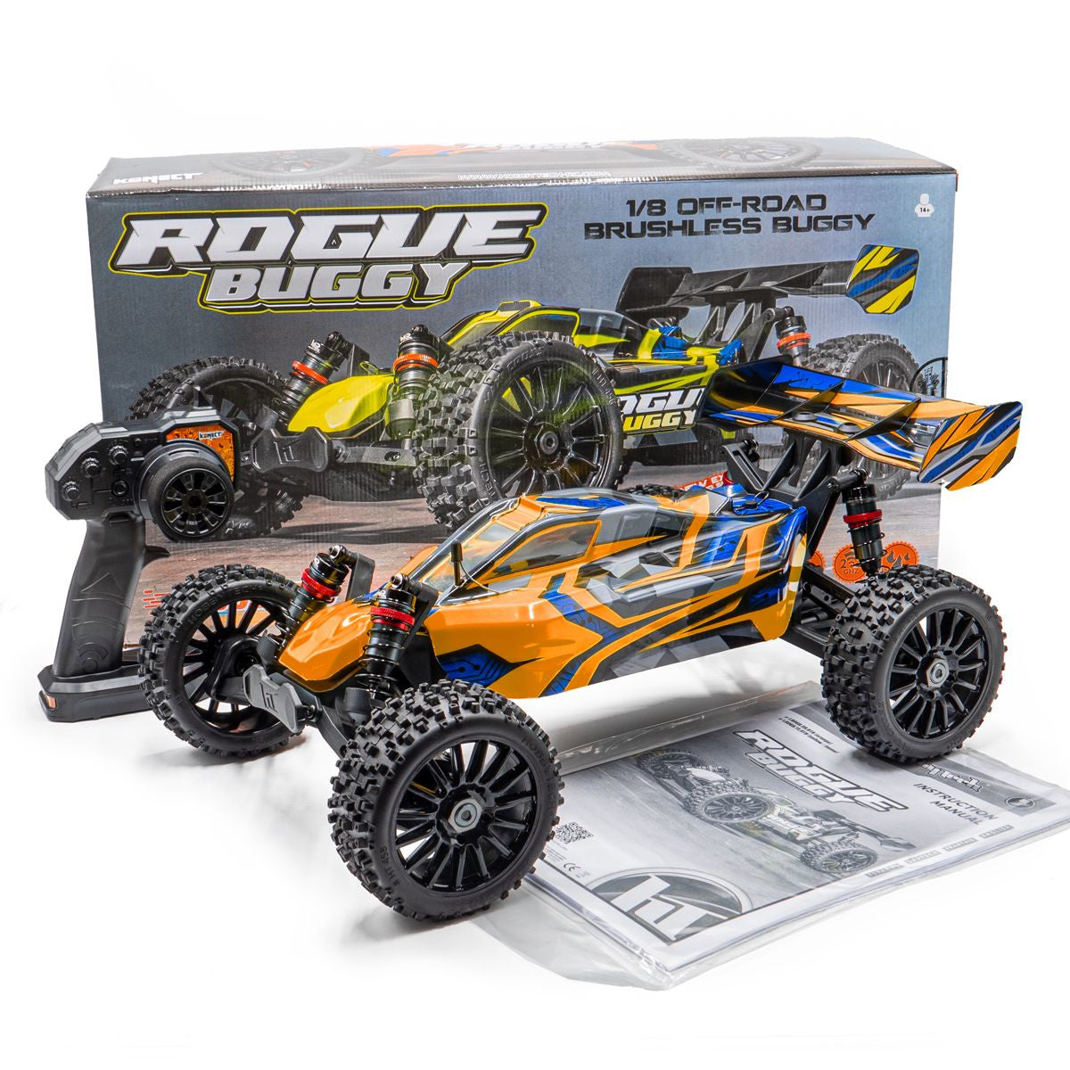Pack Rogue buggy HobbyTech 1/8 brushless 4x4 RTR orange - Breizh Modélisme.