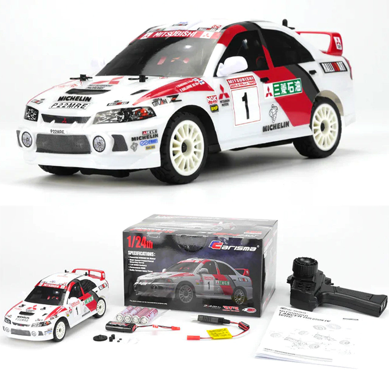 Voiture Carisma GT24 Mitsubishi Lancer evo 4 wrc 1/24ème 4x4 RTR brushless - 86868