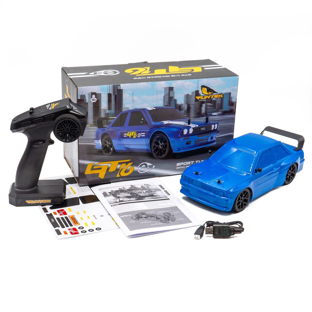 Voiture rc Funtek Touring Car GT16E RTR 1/16 bleu - Breizh Modélisme.