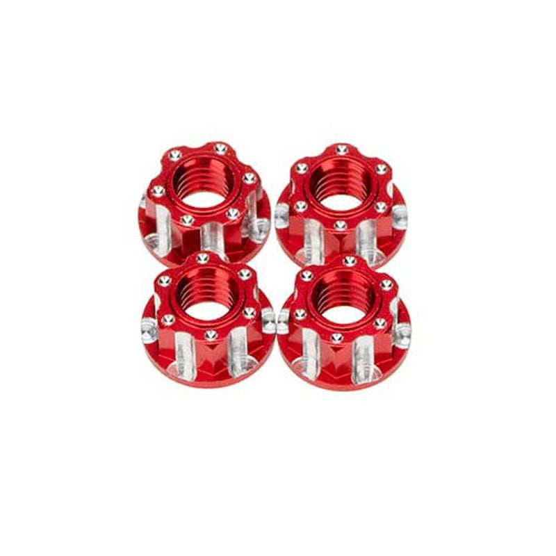 Écrou de roue Alu M4 dentelé rouge - Breizh Modélisme.