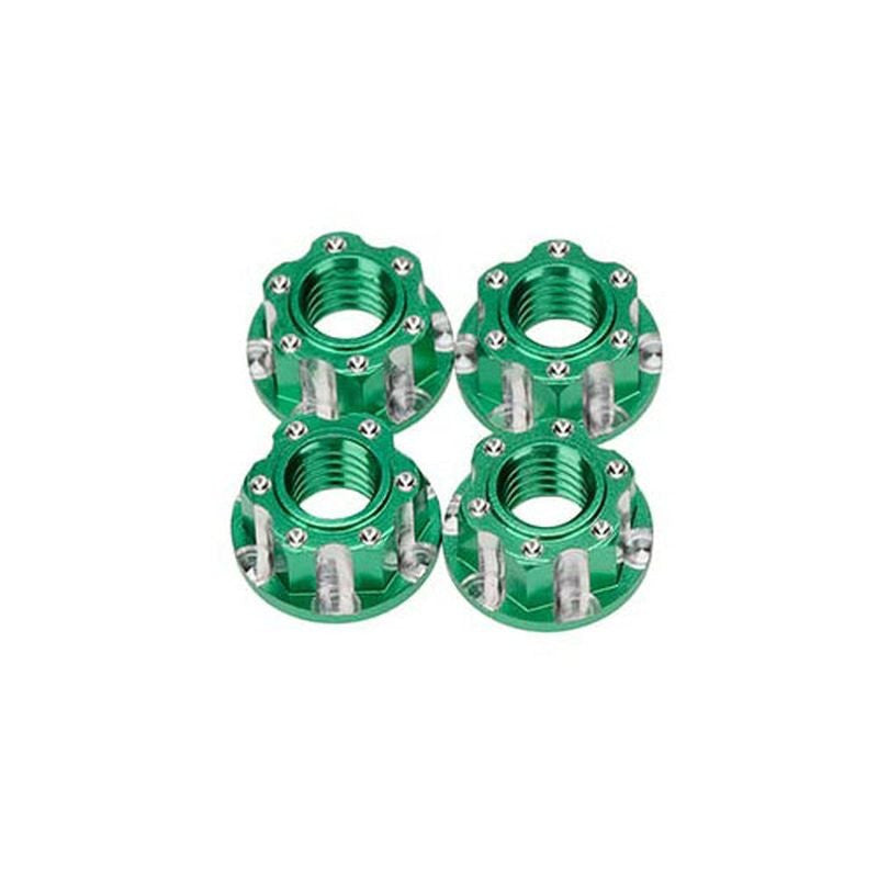Écrou de roue Alu M4 dentelé vert - Breizh Modélisme.