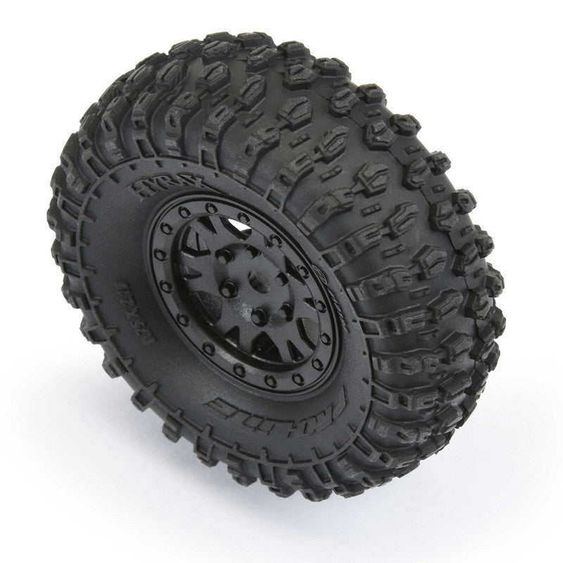Pneus Hyrax Avant/Arrière (x4) 1.0 Montés 7mm Noir Impulse pour SCX24" - Breizh Modélisme.