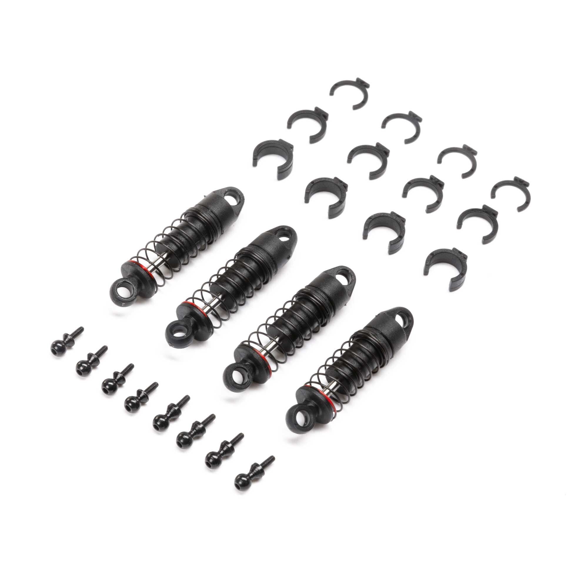 Ensemble d'amortisseurs à huile 6 mm (0,213 lb/po rouge) SCX24 (x4) - AXI203002 - Breizh Modélisme.