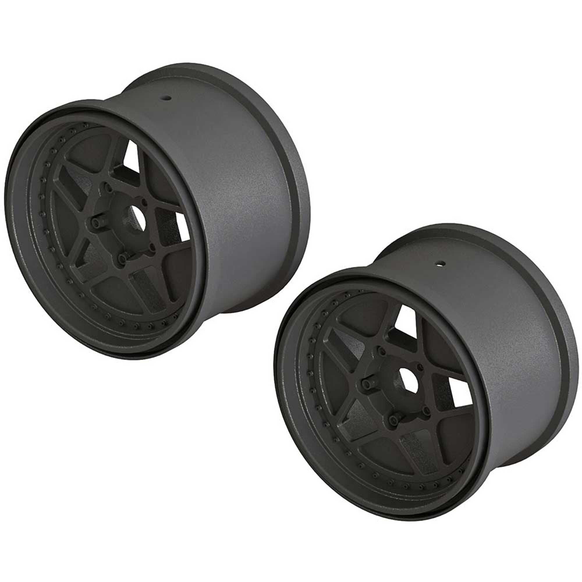 Jantes 1/10 MT avant/arrière 3,8 noires (x2) - ARAC9466 - Breizh Modélisme.