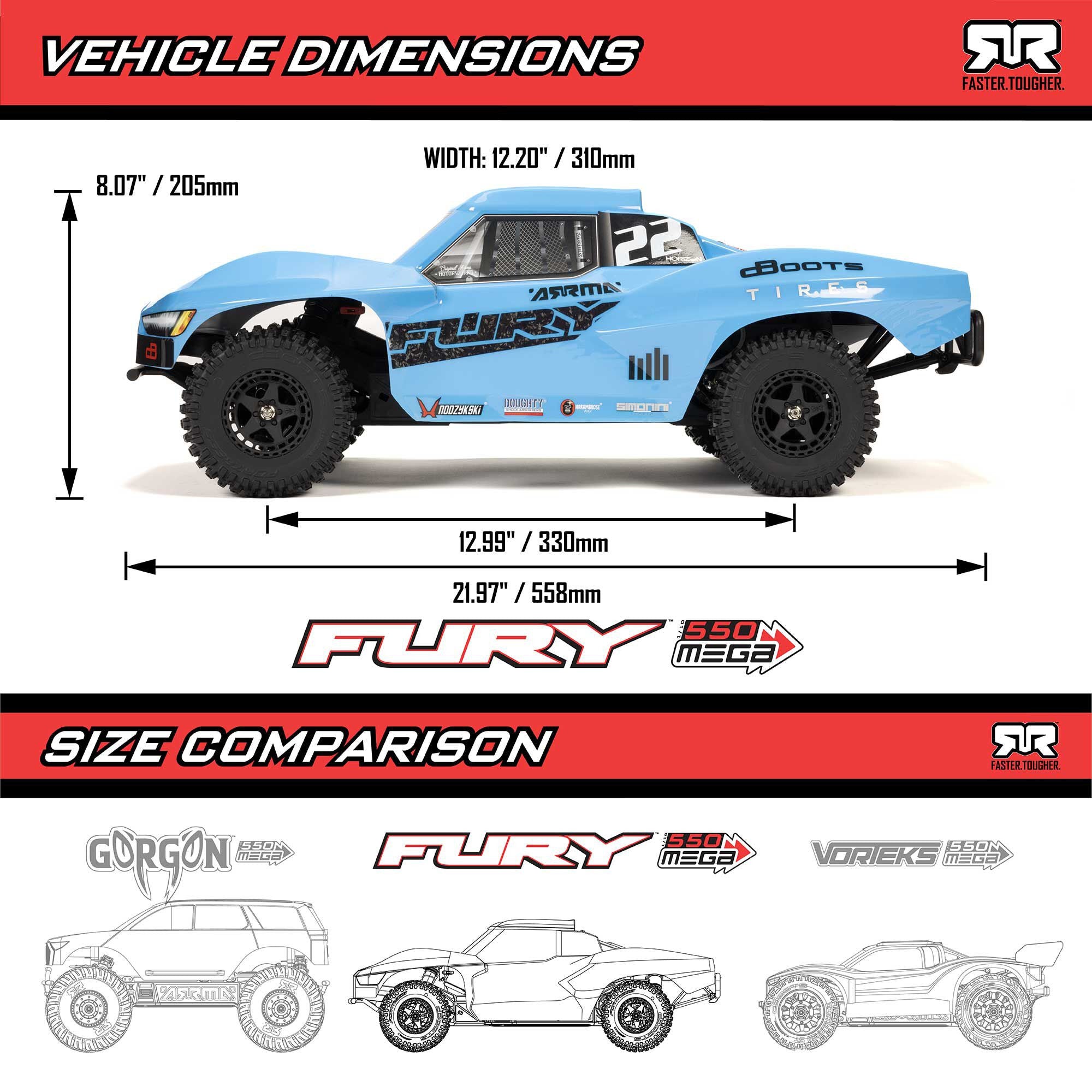 Arrma Fury Mega 550 2WD RTR 1/10 short course rouge - ARA3221ST1