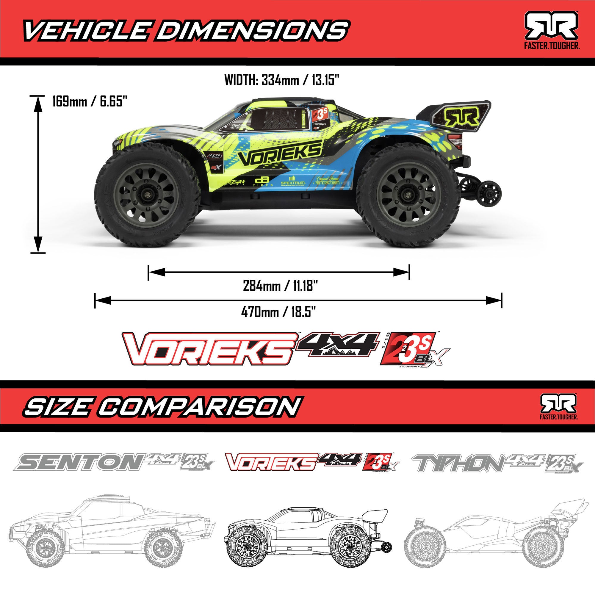 Arrma Vorteks 1/10 223S BLX brushless 4x4 stadium truck RTR jaune - ARA4305V4T2