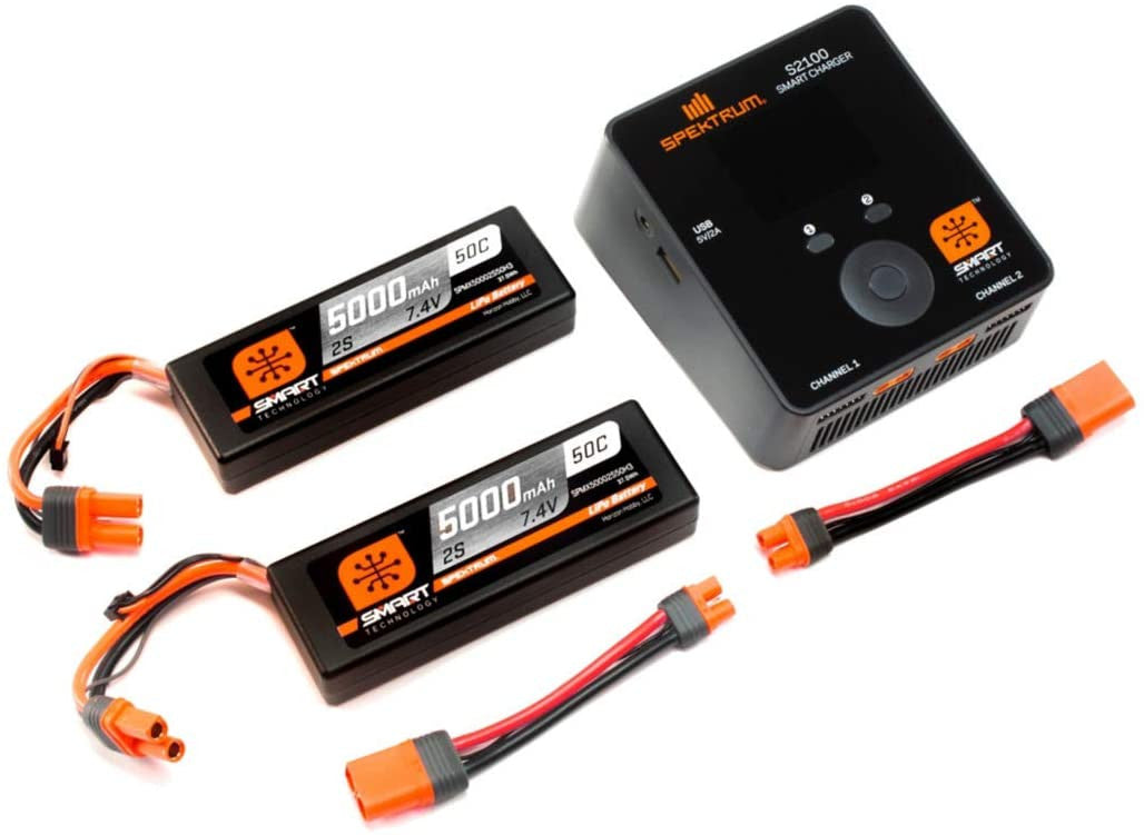 Bundle 4S 2x Accu 2S 5000Mah IC5 + Chargeur SPMXPS4I - Breizh Modélisme.