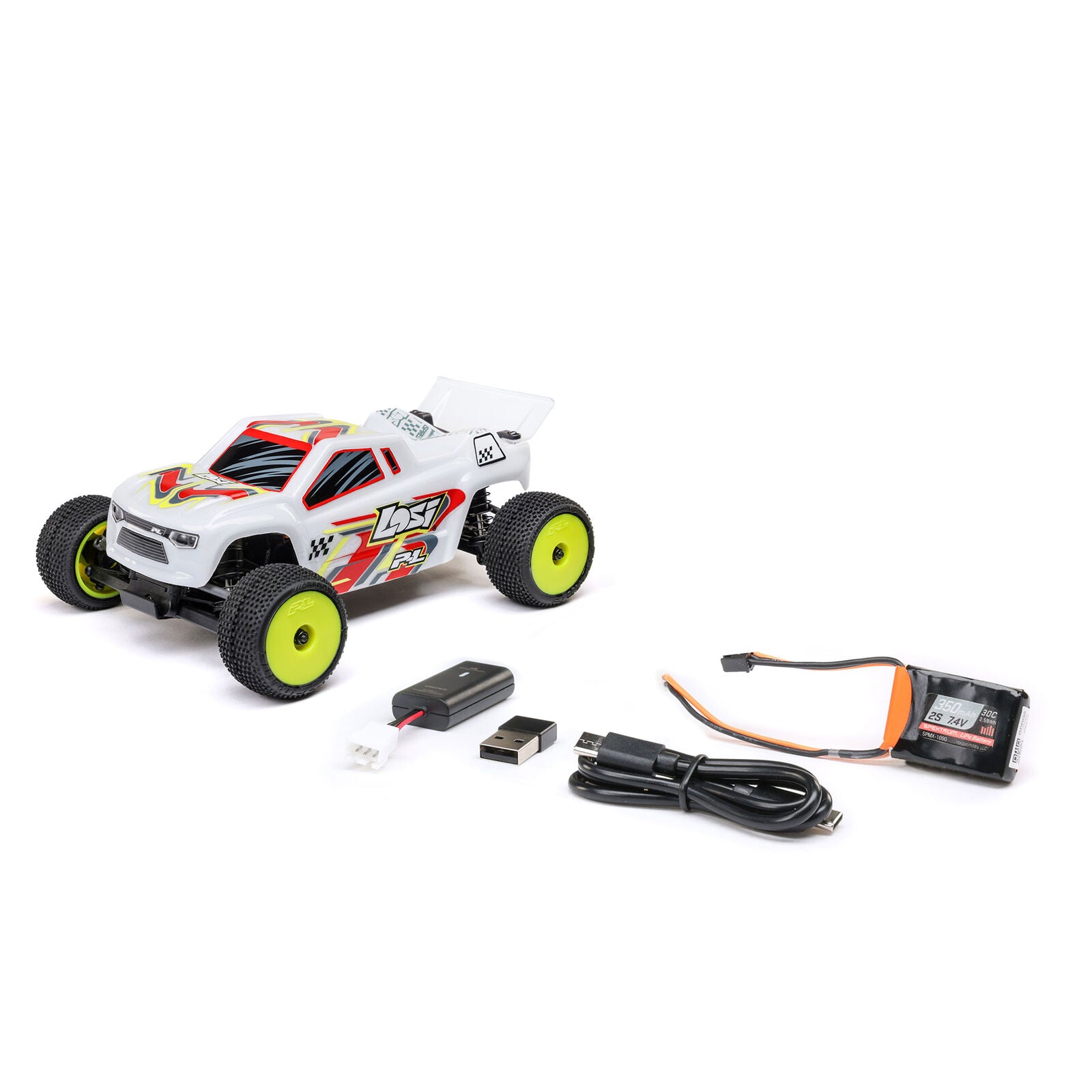 Stadium truck Losi 1/28 Micro-T 2S 2WD RTR blanc LOS-1392T1 - Breizh Modélisme.