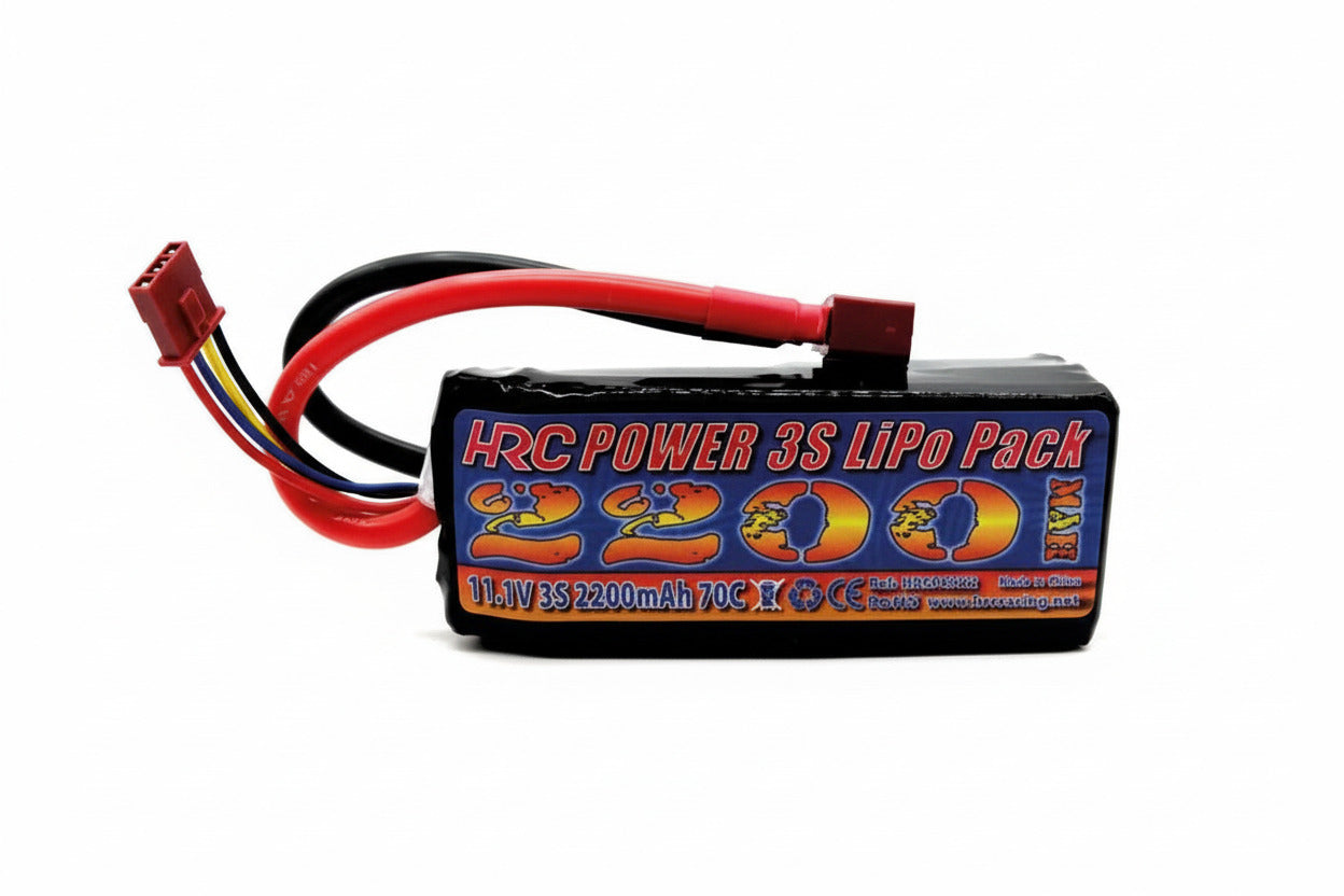 Batterie LiPo 3S 11.1V 2200mAh 70C - (90x35x26mm) - HRC06322D - Breizh Modélisme.