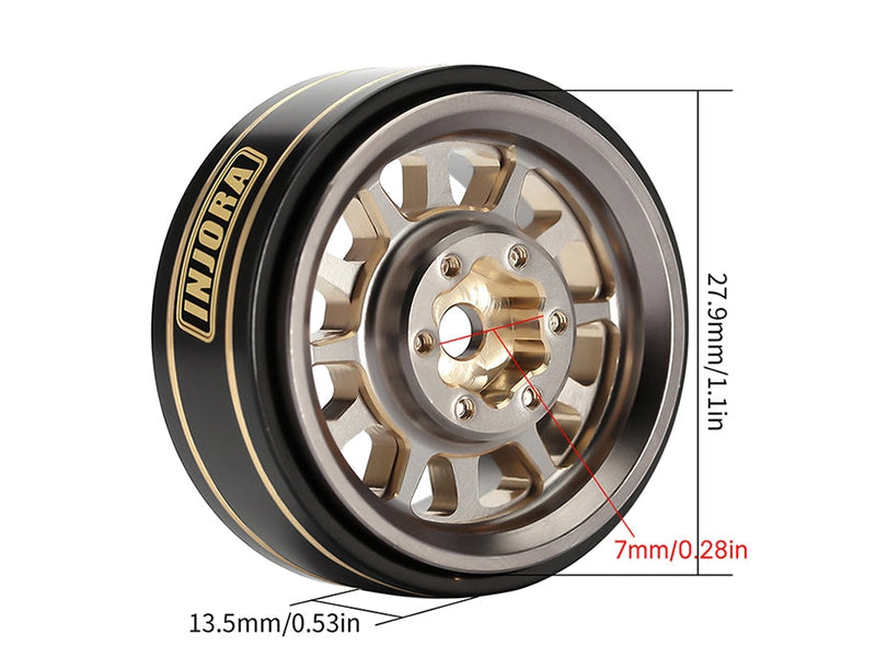 Injora 4 jantes 1.0 Beadlock alu avec poids laiton 42grs crawlers 1/24 1/18 gris