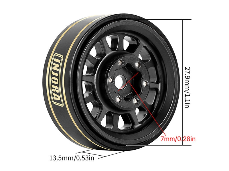 Injora 4 jantes 1.0 Beadlock alu avec poids laiton 42grs crawlers 1/24 1/18 noir