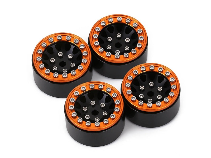 Injora 4 jantes 1.0 Beadlock Alu pour crawlers 1/18 1/24 (W1049) - Orange/noir - Breizh Modélisme.