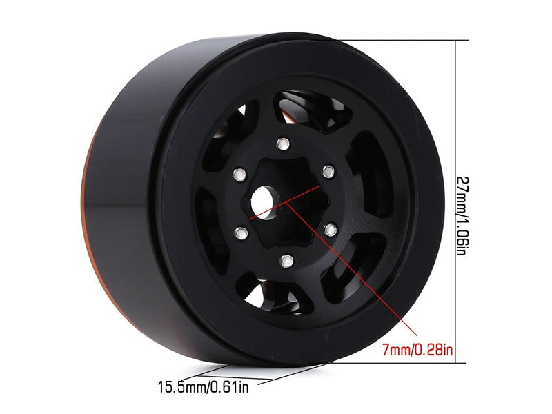 Injora 4 jantes 1.0 Beadlock Alu pour crawlers 1/18 1/24 (W1049) - Orange/noir