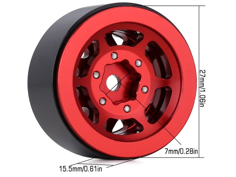 Injora 4 jantes 1.0 Beadlock Alu pour crawlers 1/18 1/24 (W1049) - rouge