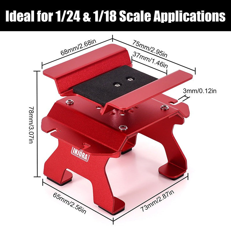 Support de voiture RC en aluminium rouge INJORA pour voiture RC 1/24, 1/18 - TOOL-63RD - Breizh Modélisme.