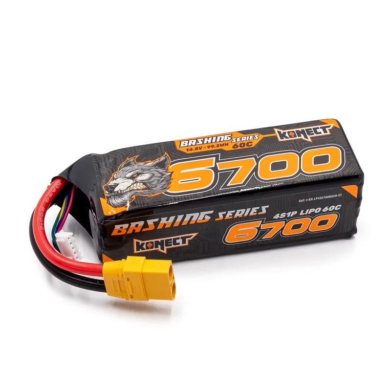 Konect Batterie Lipo 4s 14.8v 6700mah 60C 4S1P Bash XT90 (139x46x45mm)