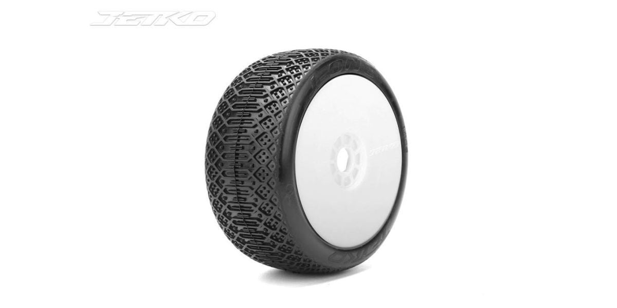 2 Pneus Buggy 1:8 Jetko One Composite Super Soft toilés jantes blanches - Breizh Modélisme.