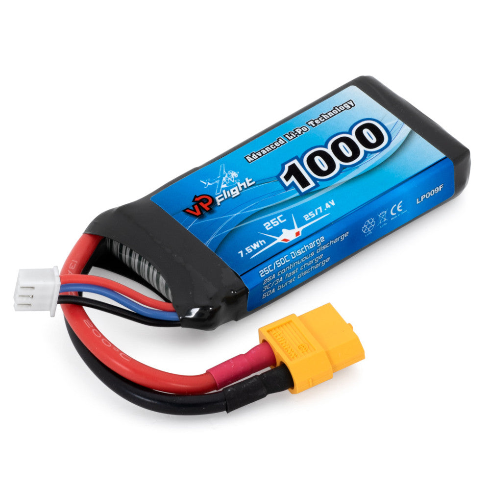 Batterie Lipo 2S 7,4V 1000mAh 25C XT60 - VPLP009FXT - Breizh Modélisme.