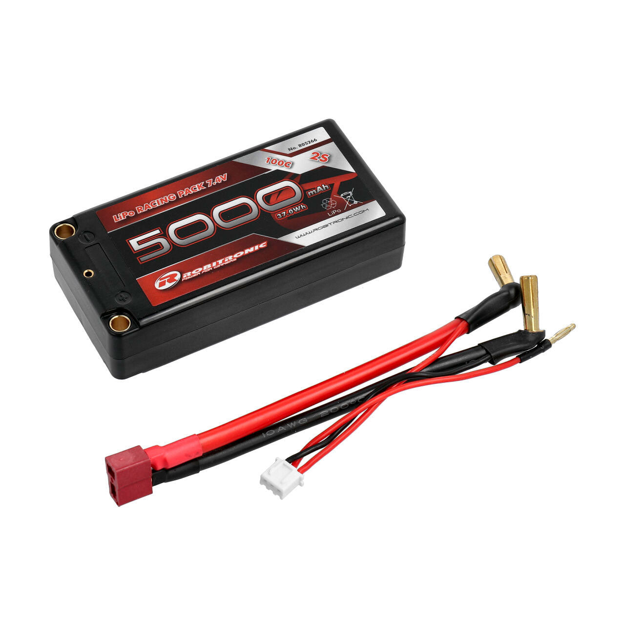 Batterie LiPo Shorty 5000mAh 2S 100C 5mm robitronic - R05266 - Breizh Modélisme.