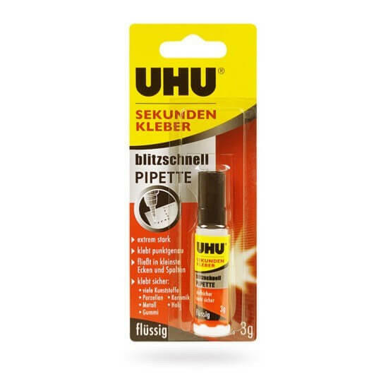 Colle UHU Super Glue Pipette 3g - Breizh Modélisme.