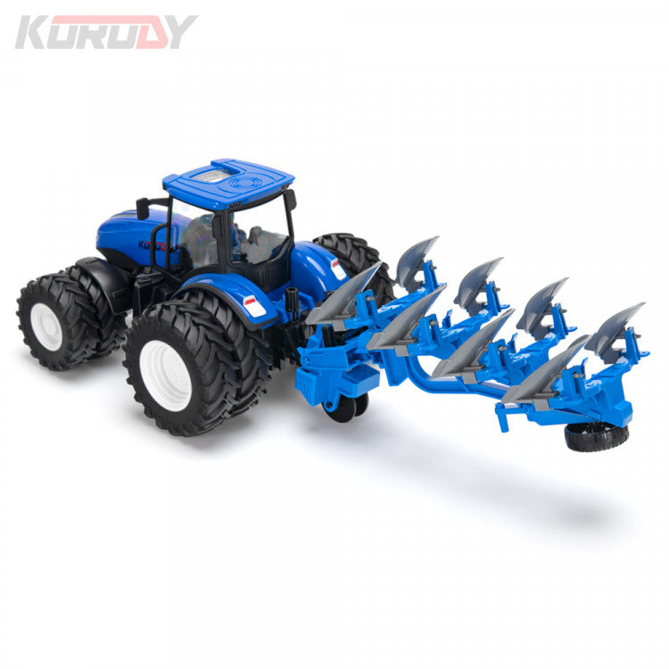 Tracteur jouet radiocommandé 1/24 double roues avec charrue KO6638HB - Breizh Modélisme.