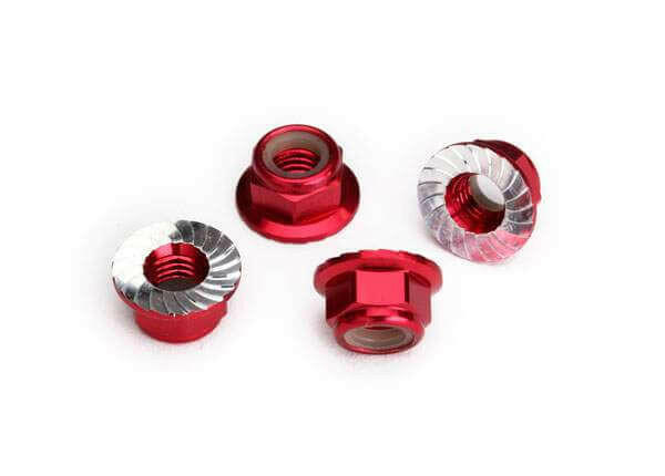 4 Écrous Nylstop de roues 5mm M5 Alu rouge - Traxxas 8447R - Breizh Modélisme.