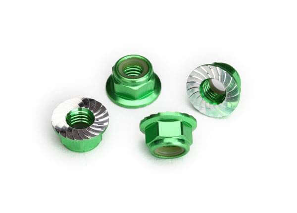 4 Écrous Nylstop de roues 5mm M5 Alu vert - Traxxas 8447G - Breizh Modélisme