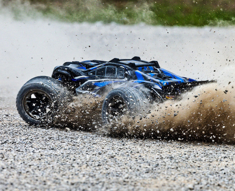 Combo Traxxas Rustler 4x4 Ultimate VXL bleu 1/10 RTR - 67097-4 - Breizh Modélisme.