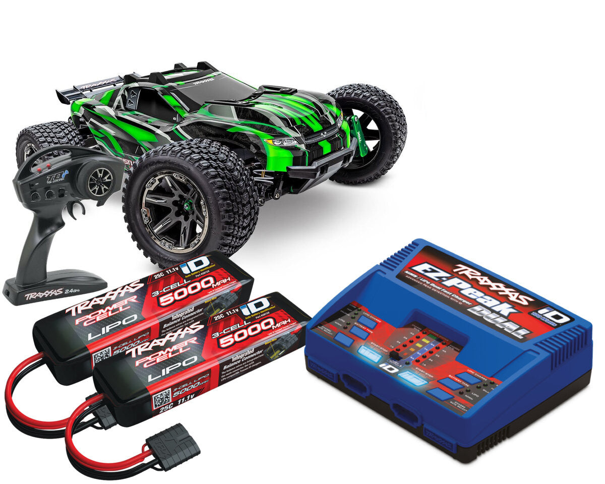 Combo Traxxas Rustler 4x4 Ultimate VXL vert 1/10 RTR - 67097-4 - Breizh Modélisme.
