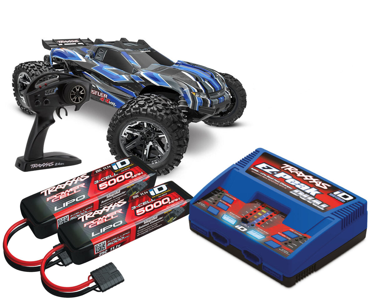 Pack Traxxas Rustler 4x4 HD VXL Brushless 1/10 RTR - 67376-4 bleu - Breizh Modélisme.
