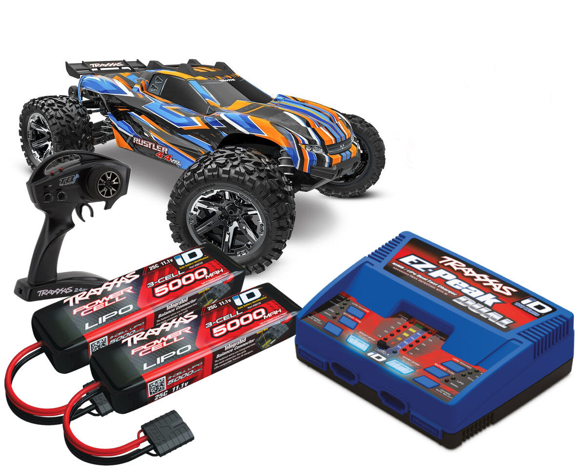 Pack Traxxas Rustler 4x4 HD VXL Brushless 1/10 RTR - 67376-4 orange - Breizh Modélisme.