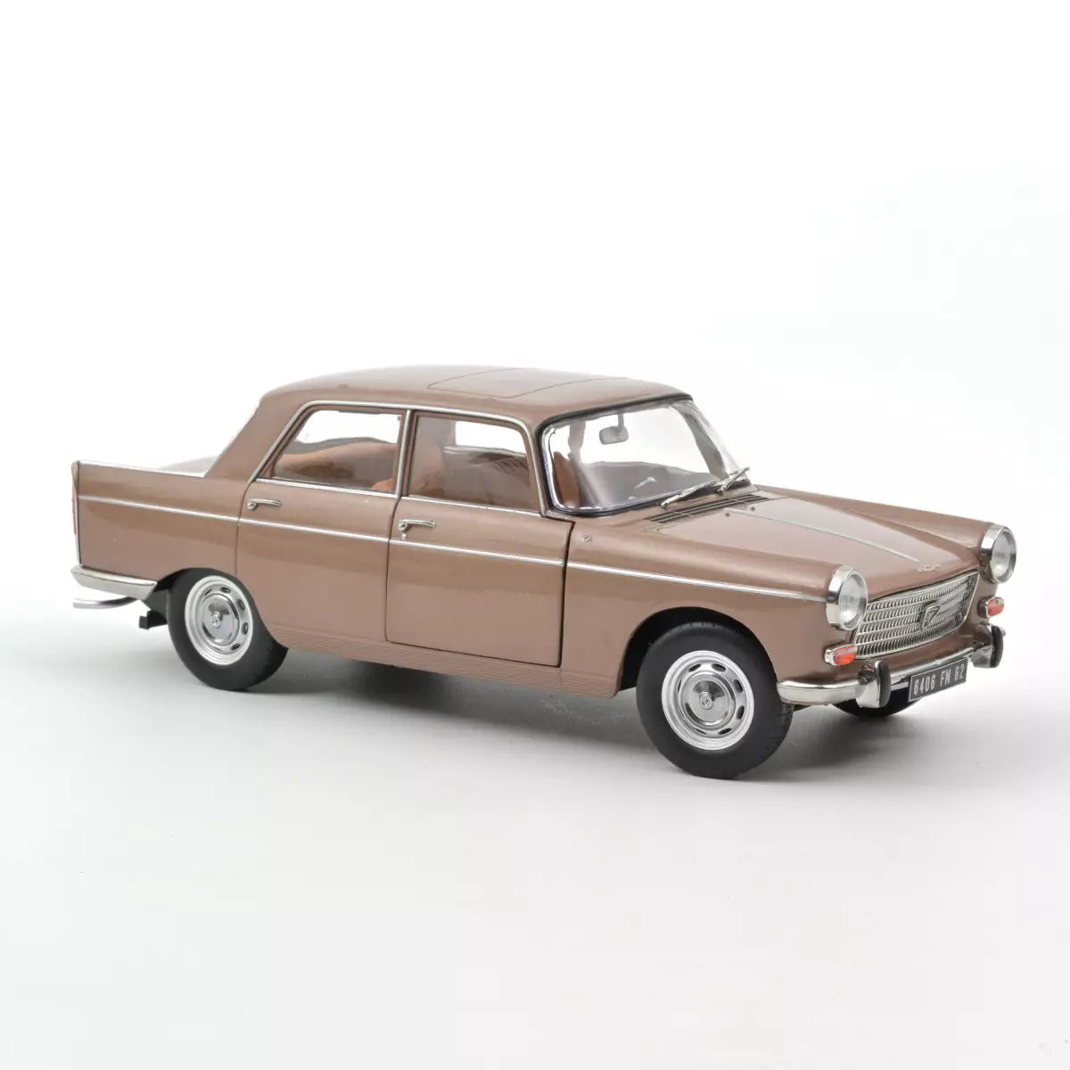 Voiture miniature collection 1/18 Peugeot 404 1965 Marron métallisé avec Caravane Hénon Norev 184837