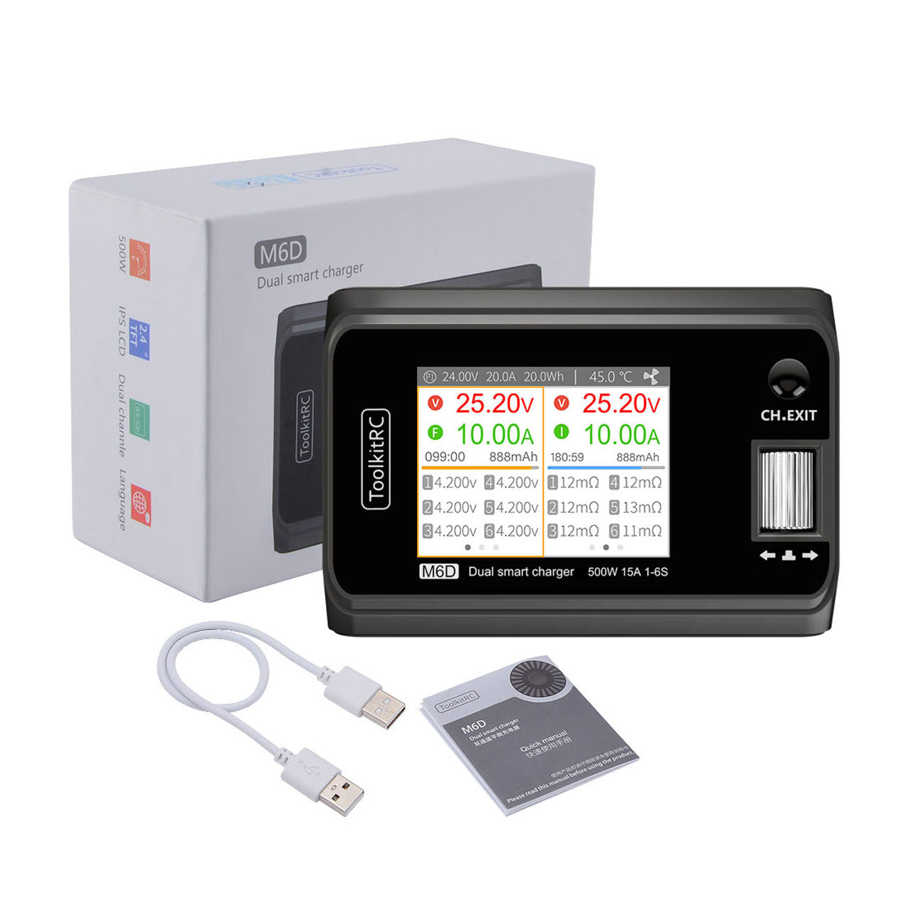 Chargeur Duo ToolkitRC M6D 500 W 15 A Dual 1-6S - TK10800 - Breizh Modélisme.