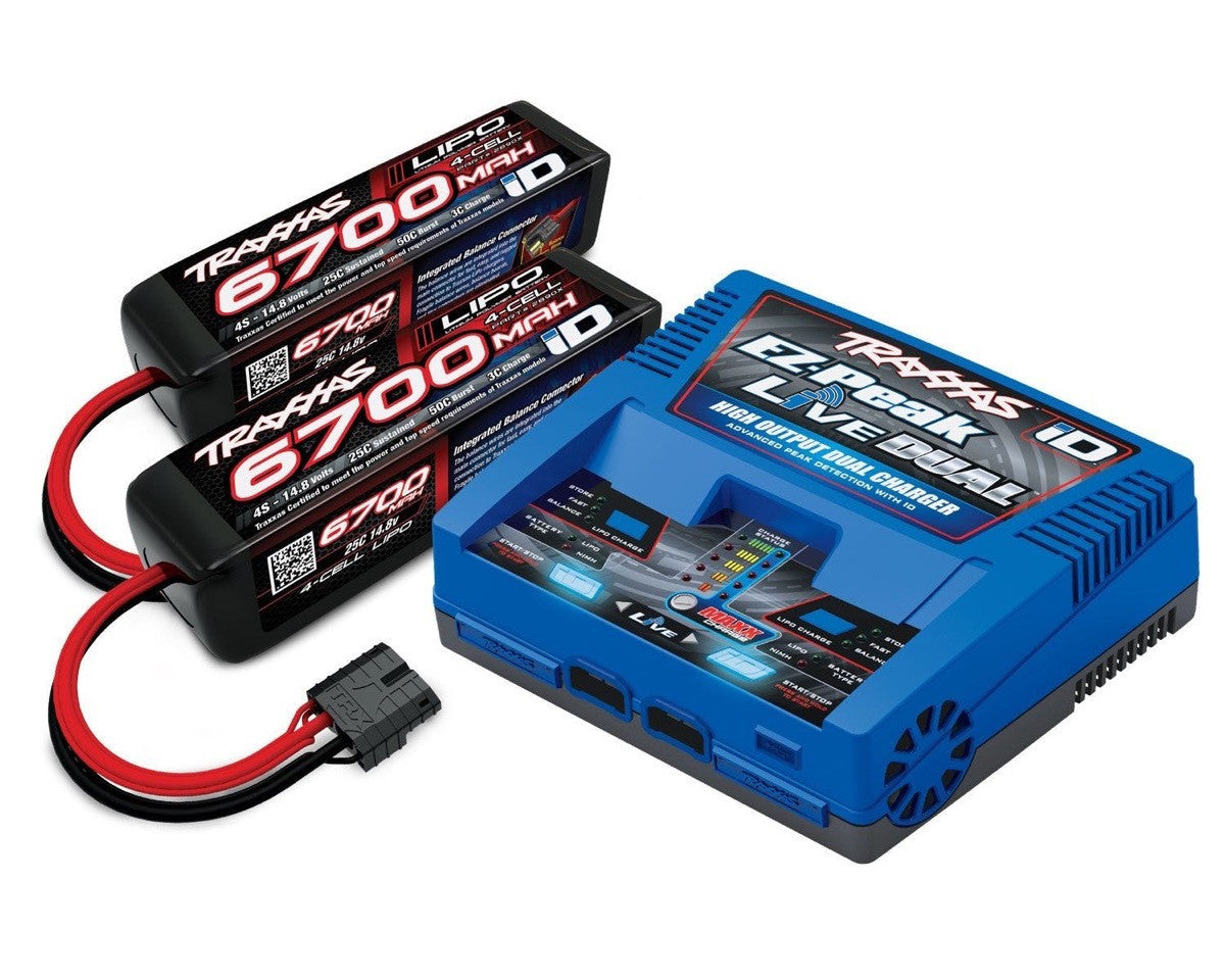 Traxxas 2997 Combo Chargeur Duo avec 2 batteries Lipo 4S 6700mAh - Breizh Modélisme