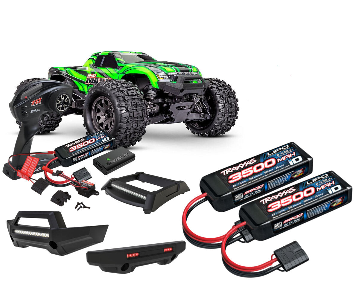 Combo Premium Traxxas Mini Maxx vert BL-2S - 107154-1 - Breizh Modélisme.