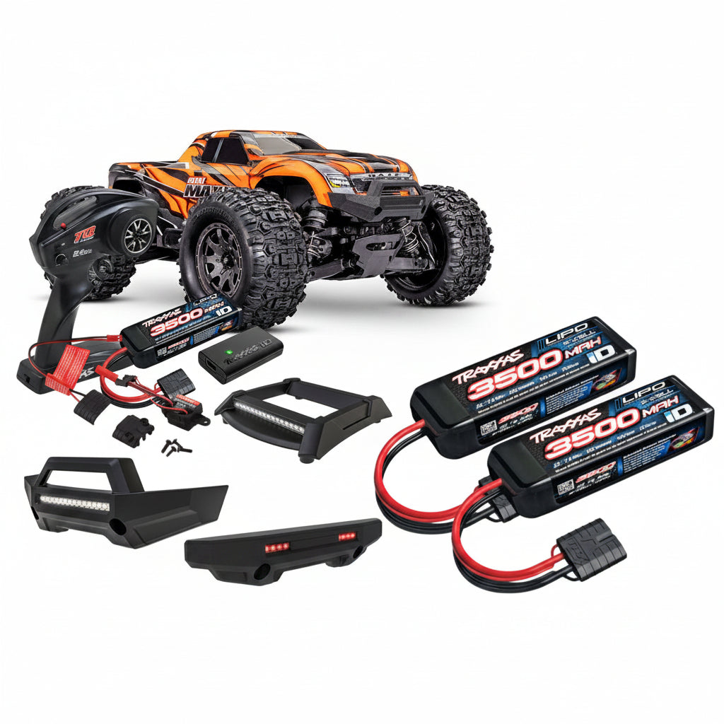 Combo Prémium Traxxas Mini Maxx orange BL-2S - 107154-1 - Breizh Modélisme.