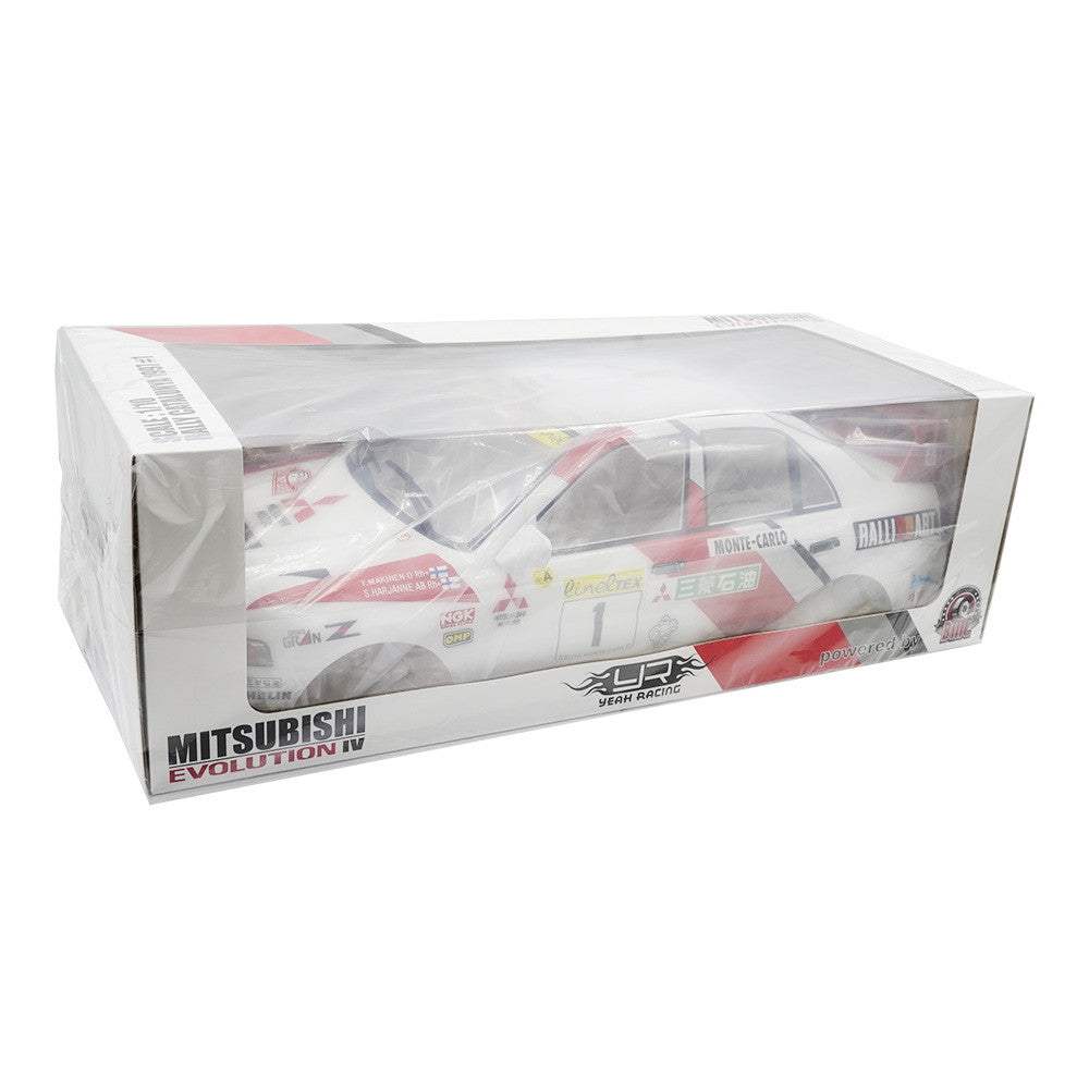 Carrosserie peinte et découpée avec jeu de jantes 1/10 Mitsubishi Lancer EVO IV Rally Catalunya 1997 - Breizh Modélisme.