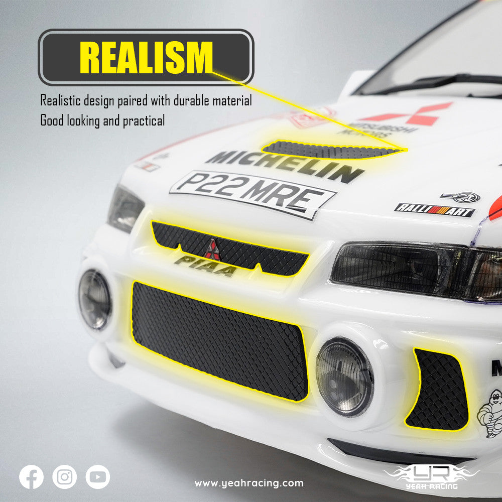 Carrosserie peinte et découpée avec jeu de jantes 1/10 Mitsubishi Lancer EVO IV Rally Catalunya 1997 - Breizh Modélisme.
