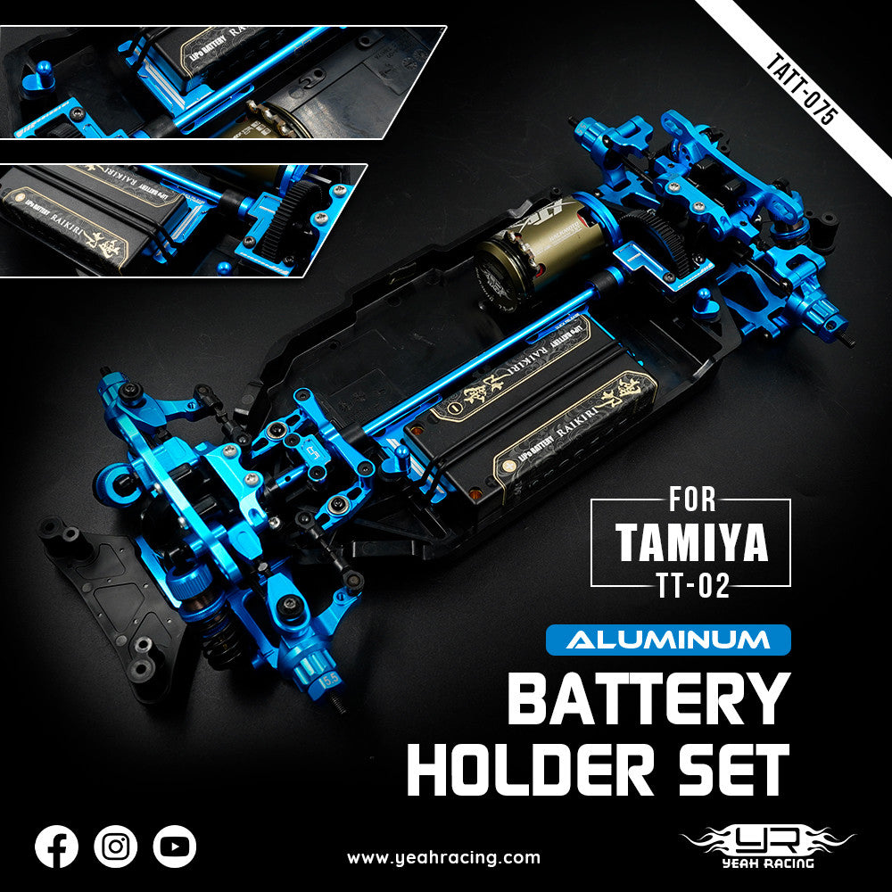 Jeu de supports de batterie courts en aluminium pour Tamiya TT02 - TATT-075BU - Breizh Modélisme.