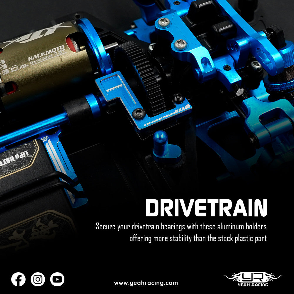 Jeu de supports de roulement d'arbre principal en aluminium pour Tamiya TT02 - TATT-074BU - Breizh Modélisme.